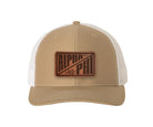 Alpha Phi Richardson 112 Leatherette Patch Trucker Hat - Divide Khaki White Trucker Hat