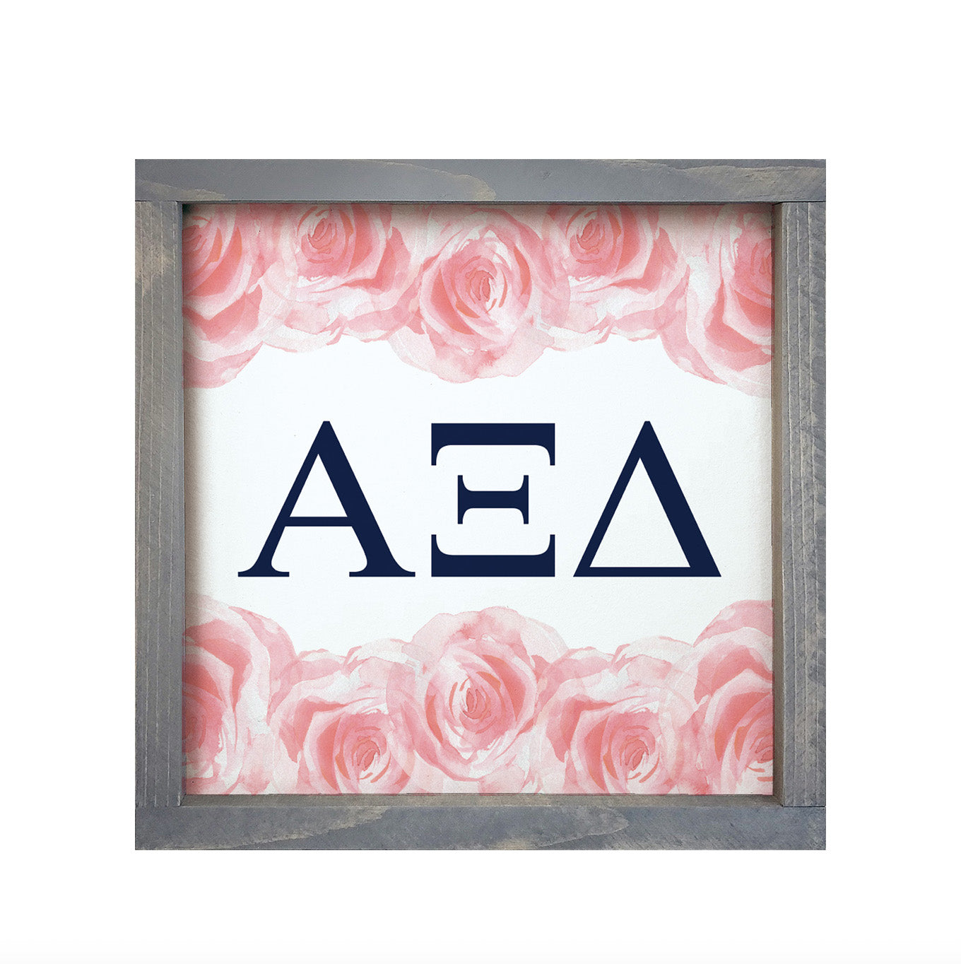 Alpha Xi Delta Wood Framed Sign - Pink Roses - 12"x12" | AXiD Gifts