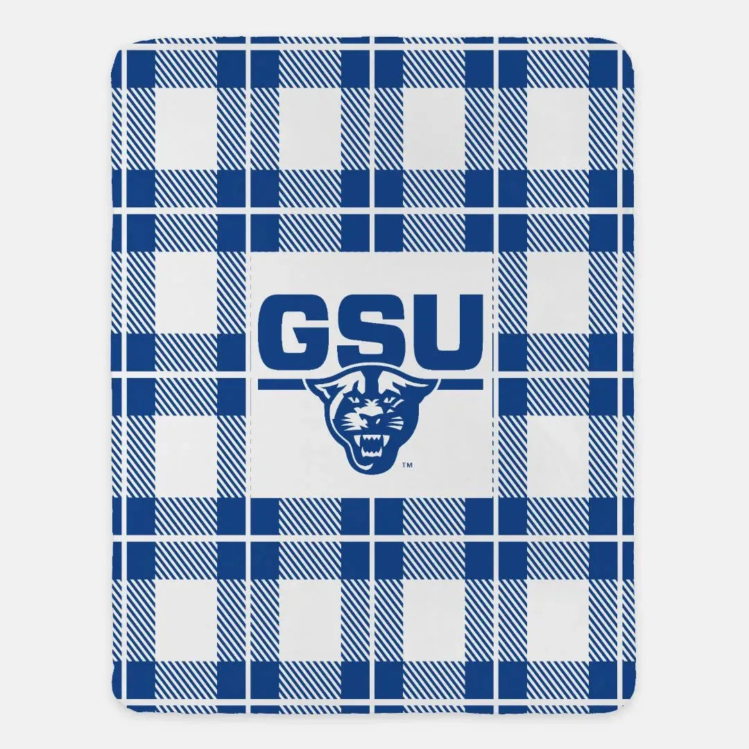 GSU XL 60x80 Sherpa Blanket - Plaid Throw Blankets