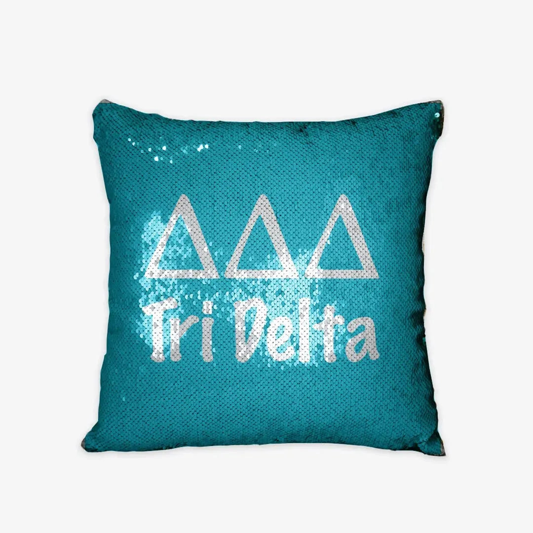 Tri Delta Sequin Throw Pillow Cover - Bright Blue Pillow Covers