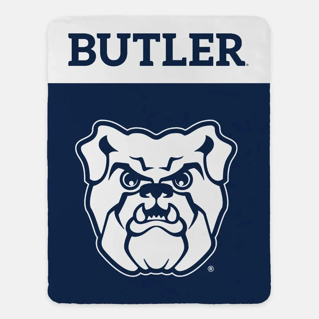 Butler University Sherpa Blanket - Blue Wide Band XL 60x80 Throw Blankets