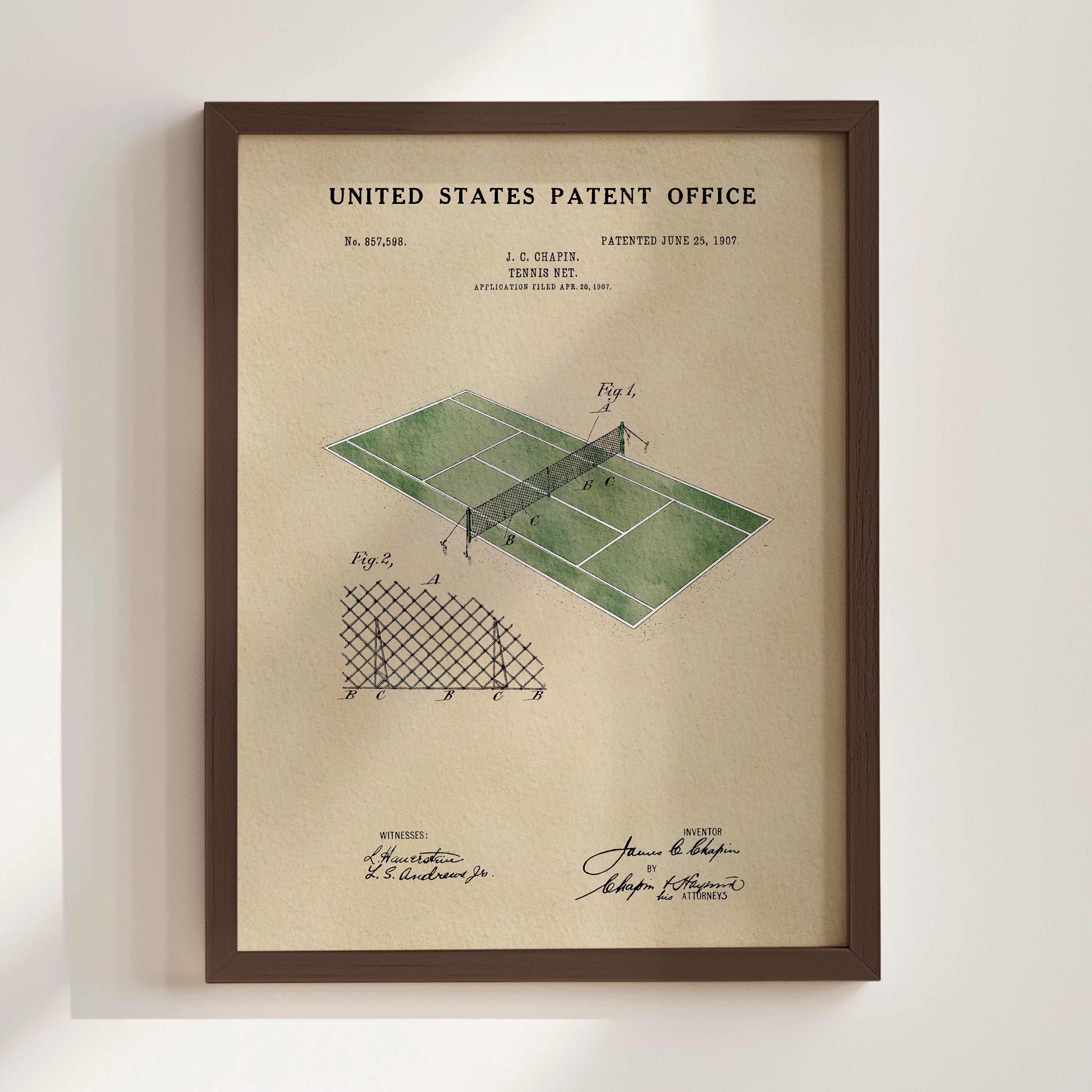 Tennis Court US Patent Wall Art Print