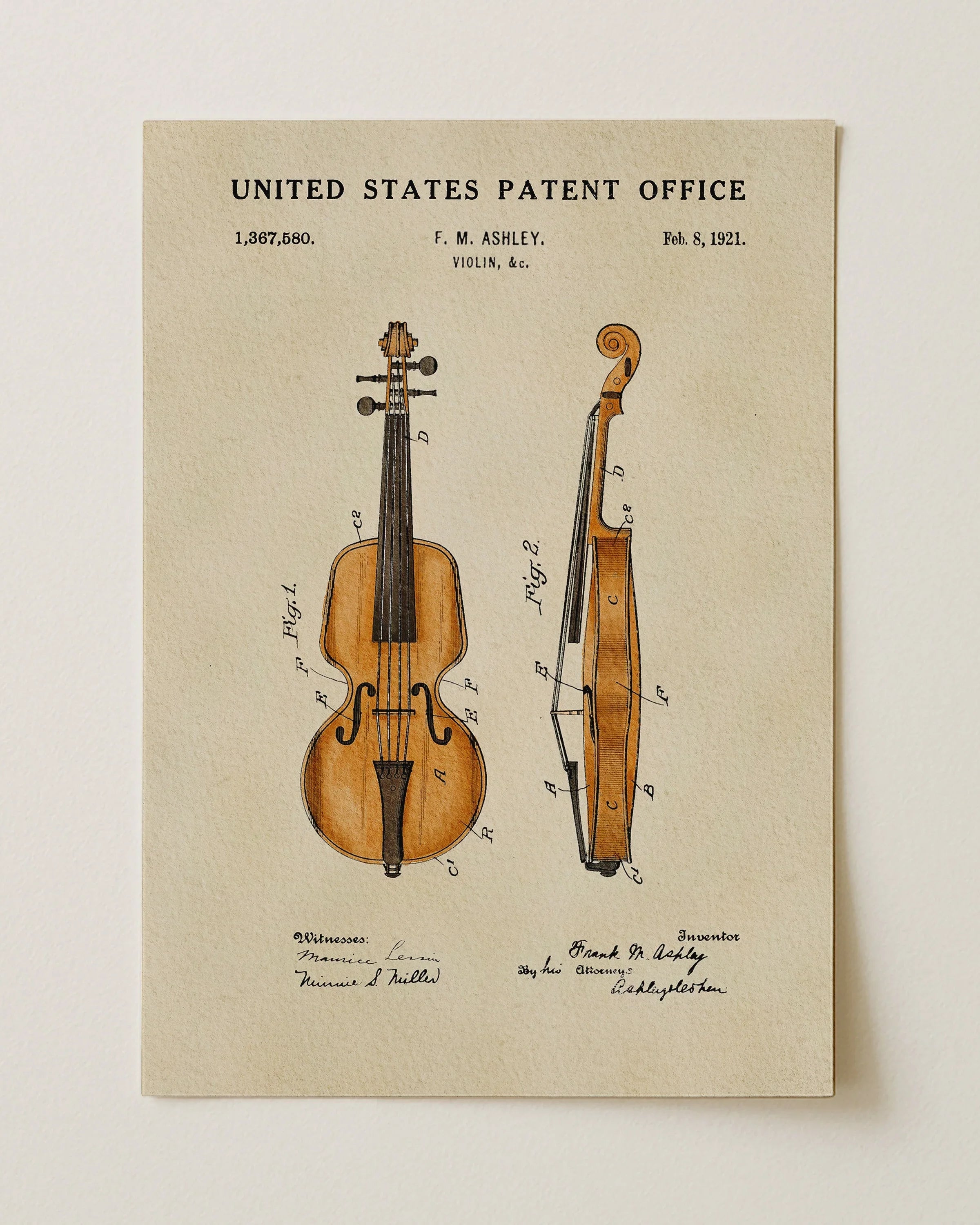 Violin US Patent Art Print | Music-Themed Dorm Decor | Wall Art | Campus Greek Fit