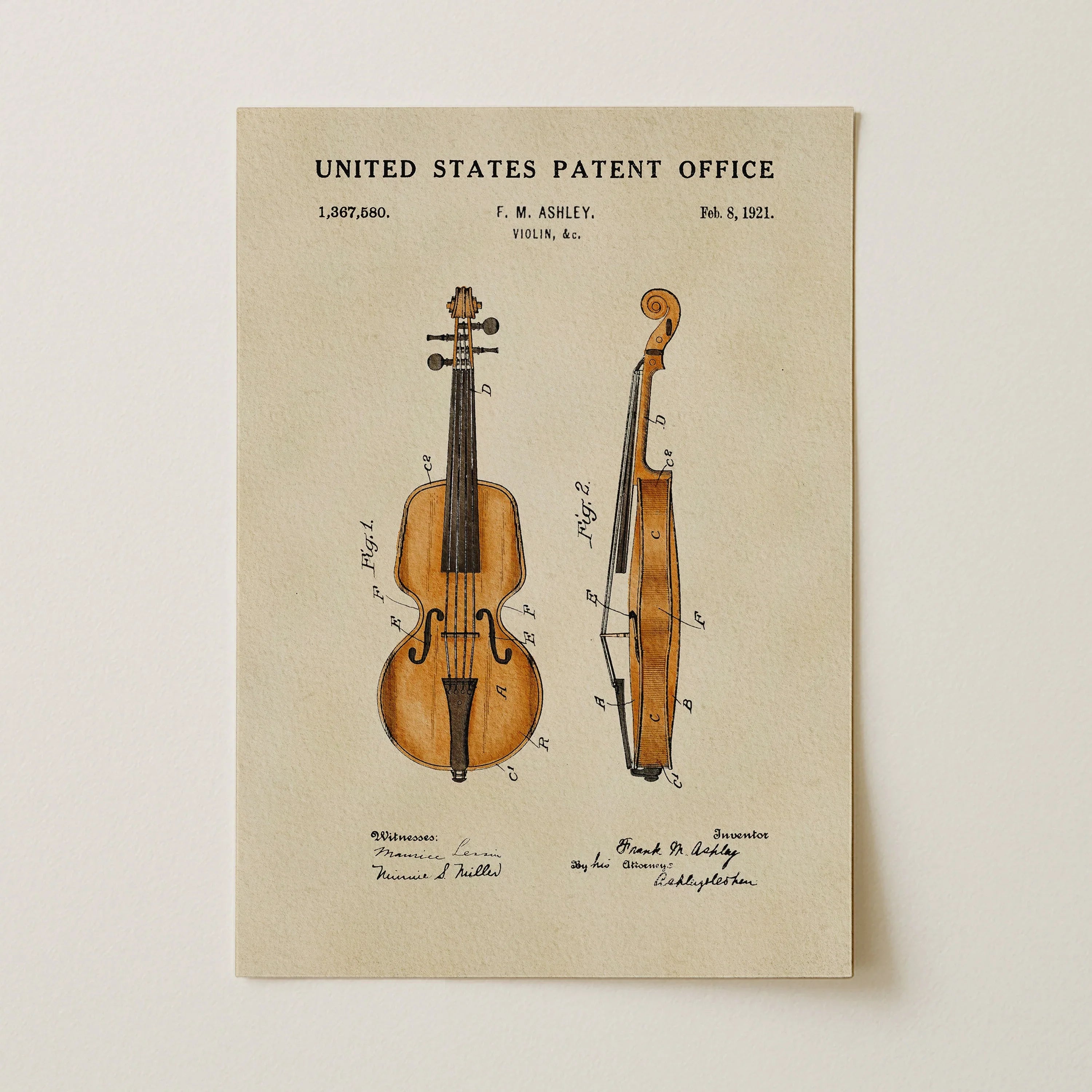 Violin US Patent Art Print | Music-Themed Dorm Decor | Wall Art | Campus Greek Fit