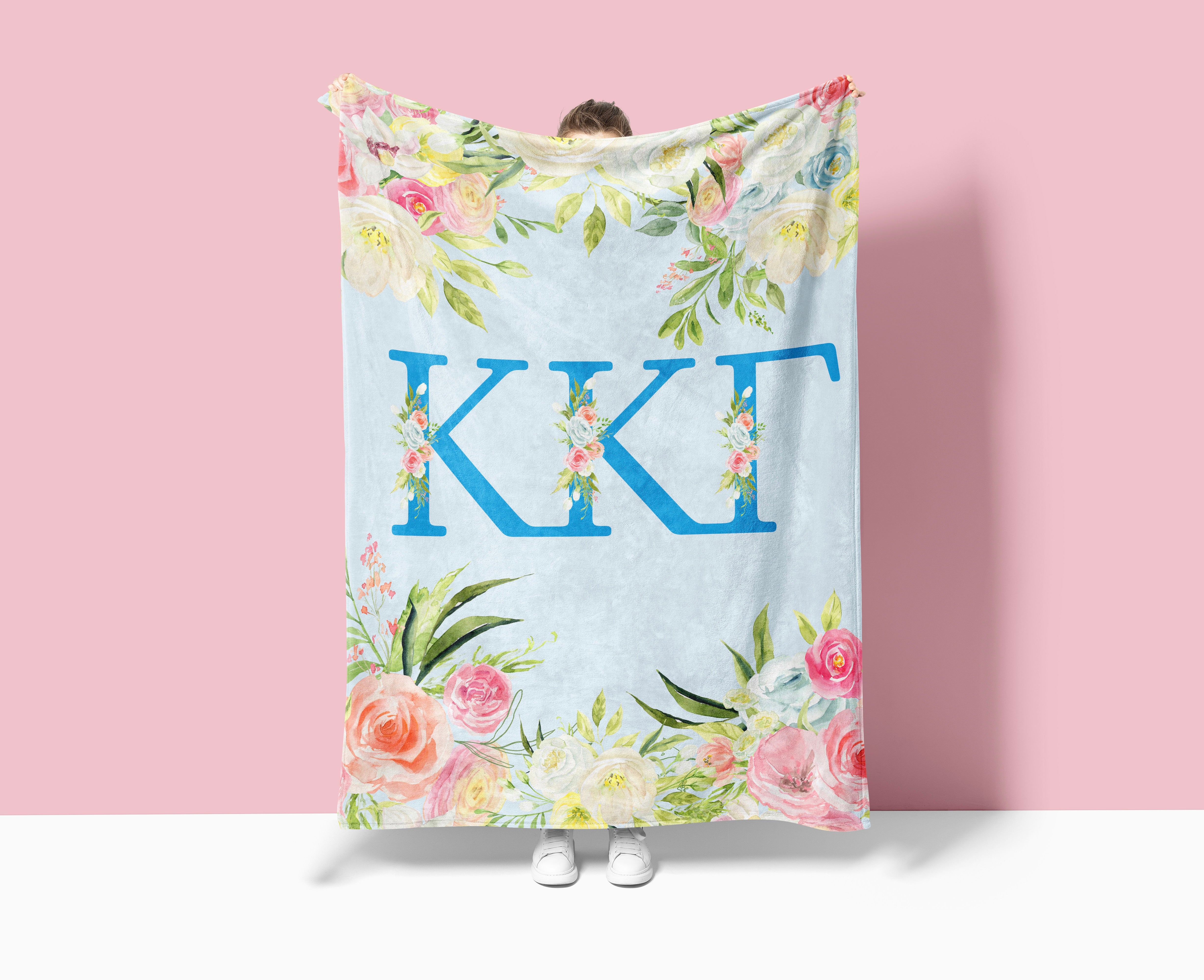 Kappa Kappa Gamma Sherpa Blanket XL 60x80 Blue Floral | KKG Gifts