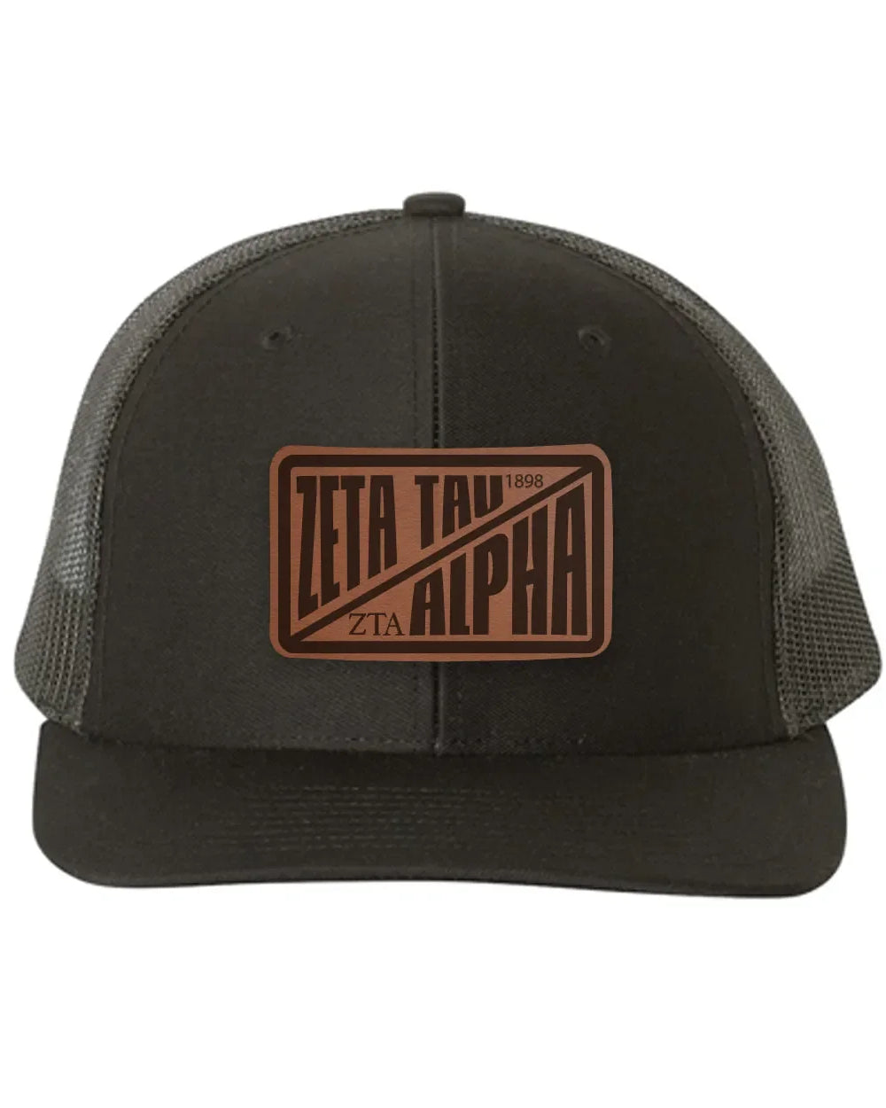 Zeta Tau Alpha Richardson 112 Leatherette Patch Trucker Hat - Divide Black Black Trucker Hat