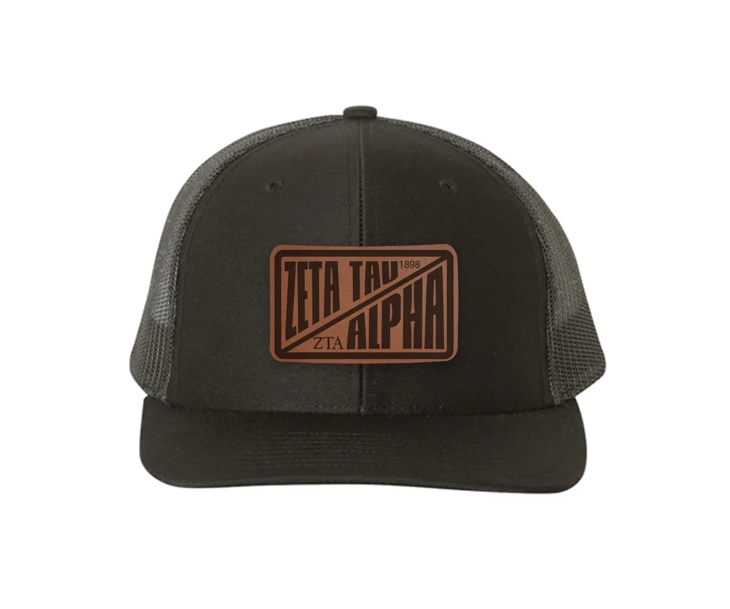 Zeta Tau Alpha Richardson 112 Leatherette Patch Trucker Hat - Divide Black Black Trucker Hat