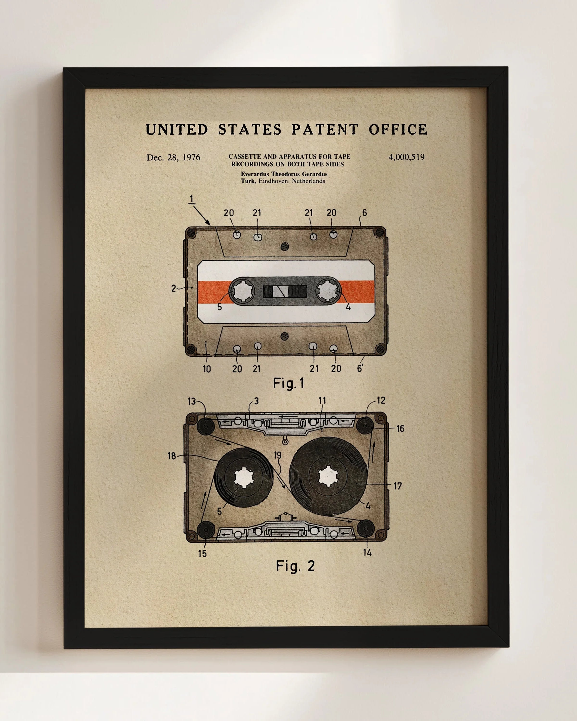 Cassette Tape Archival US Patent | Music Themed Dorm Decor | Wall Art