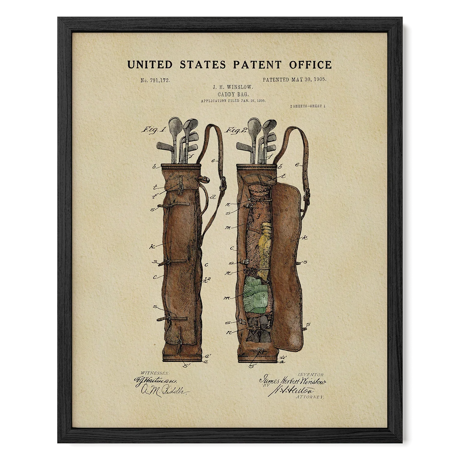 Vintage Golf Bag US Patent Art Print | Sports-Themed Dorm Decor | Wall Art | Campus Greek Fit