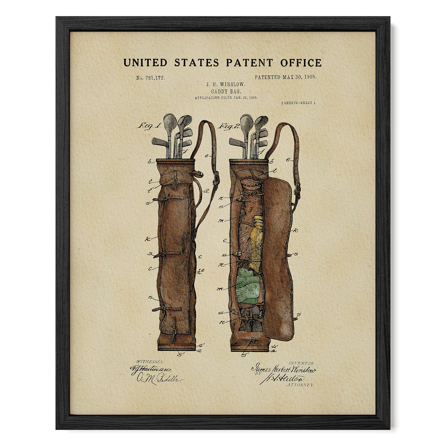 Vintage Golf Bag US Patent Art Print | Sports-Themed Dorm Decor | Wall Art | Campus Greek Fit