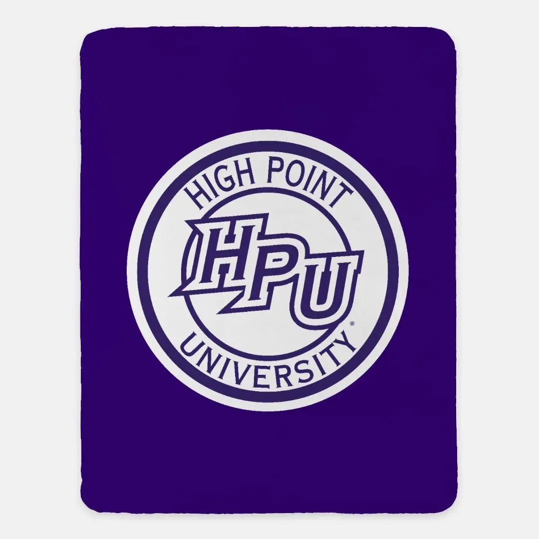 High Point University XL 60x80 Sherpa Blanket - HPU Seal Purple Throw Blankets