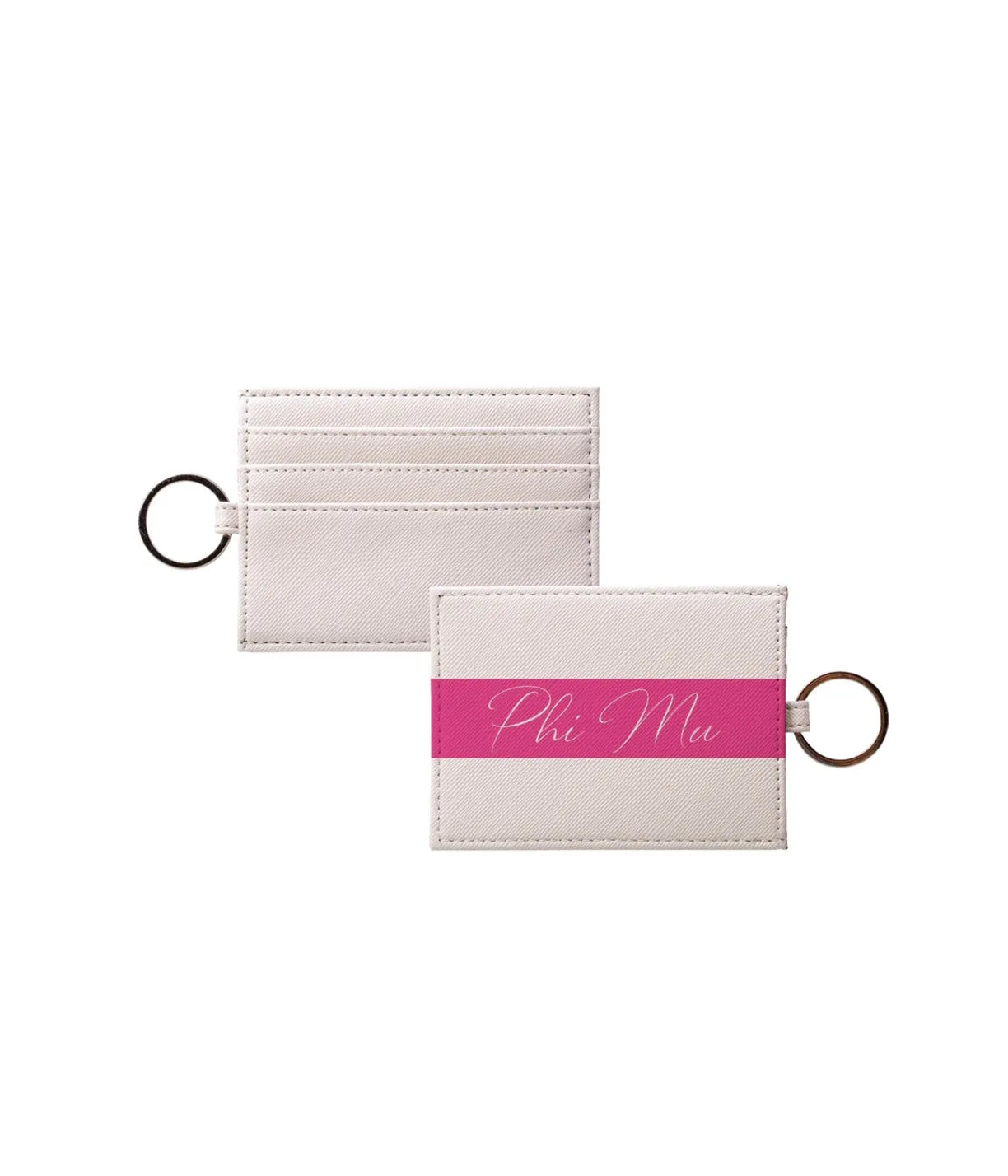 Phi Mu Vegan Saffiano Leather Keychain Card Holder - Modern Stripe Travel Wallet