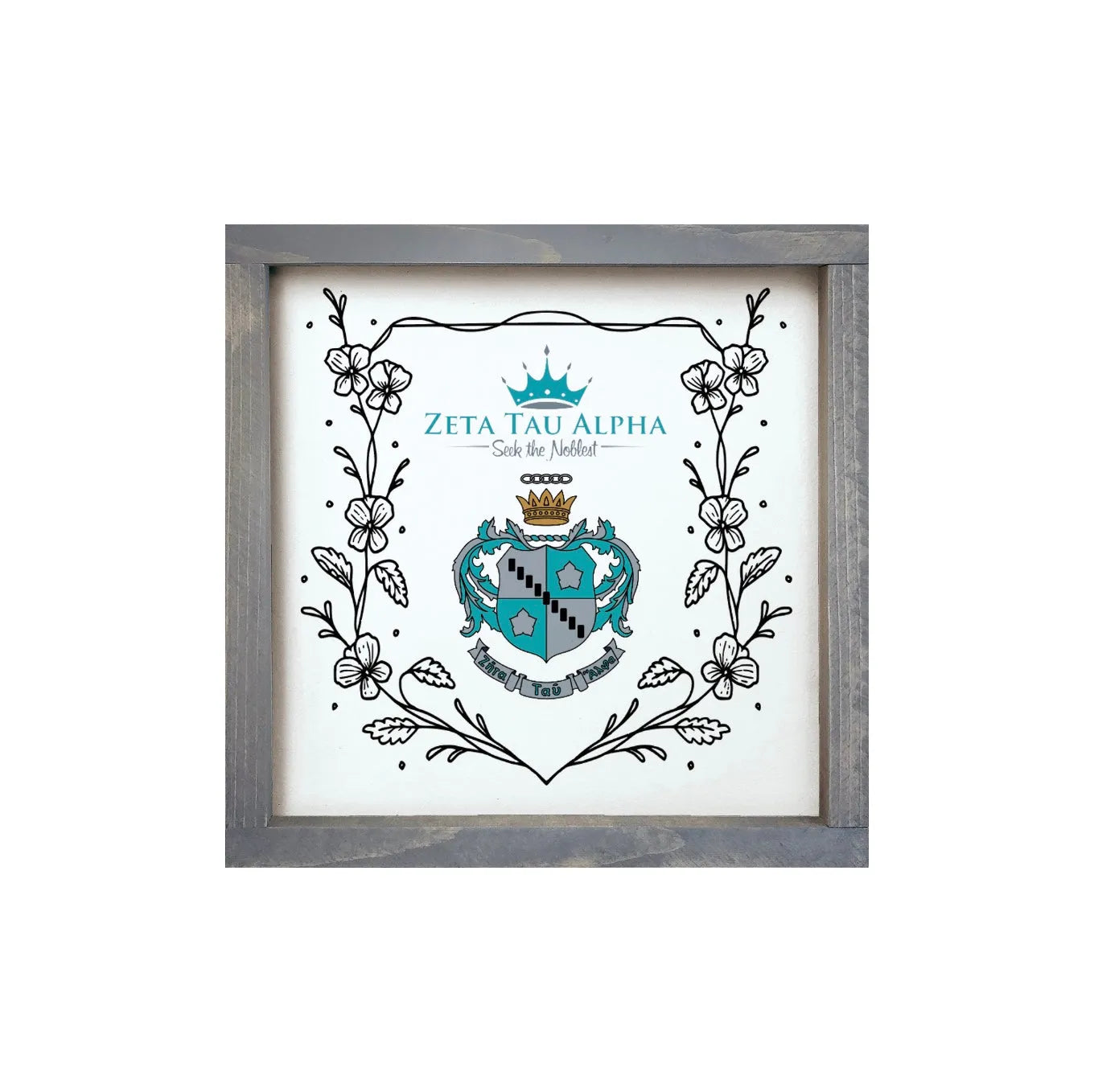 Zeta Tau Alpha 12x12 Wood Framed Sign - Violet Frame Weathered Gray Wall Art & Signs