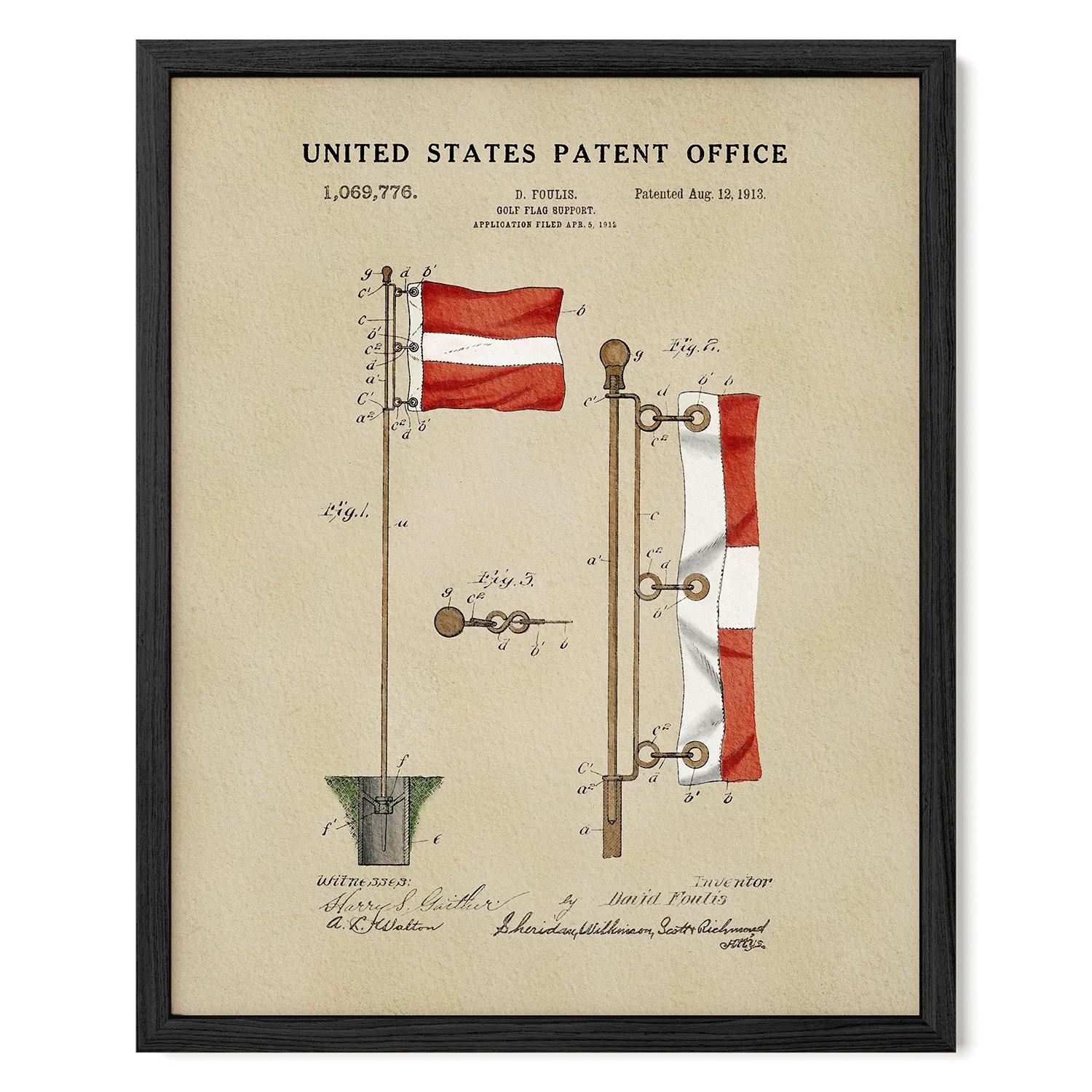 Golf Flag US Patent Art Print | Sports Themed Dorm Decor | Wall Art | Campus Greek Fit