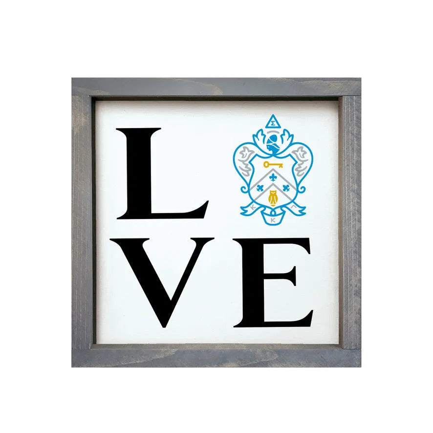 KKG 12x12 Wood Framed Sign - LOVE Coat of Arms Weathered Gray Wall Art & Signs