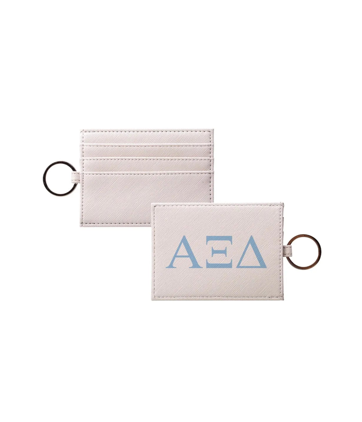 Alpha Xi Delta Vegan Saffiano Leather Card Holder - Greek Letters Griffin Blue Travel Wallet