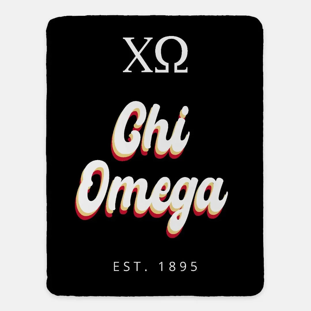 Chi Omega XL 60x80 Sherpa Throw Blanket - Retro Throw Blankets