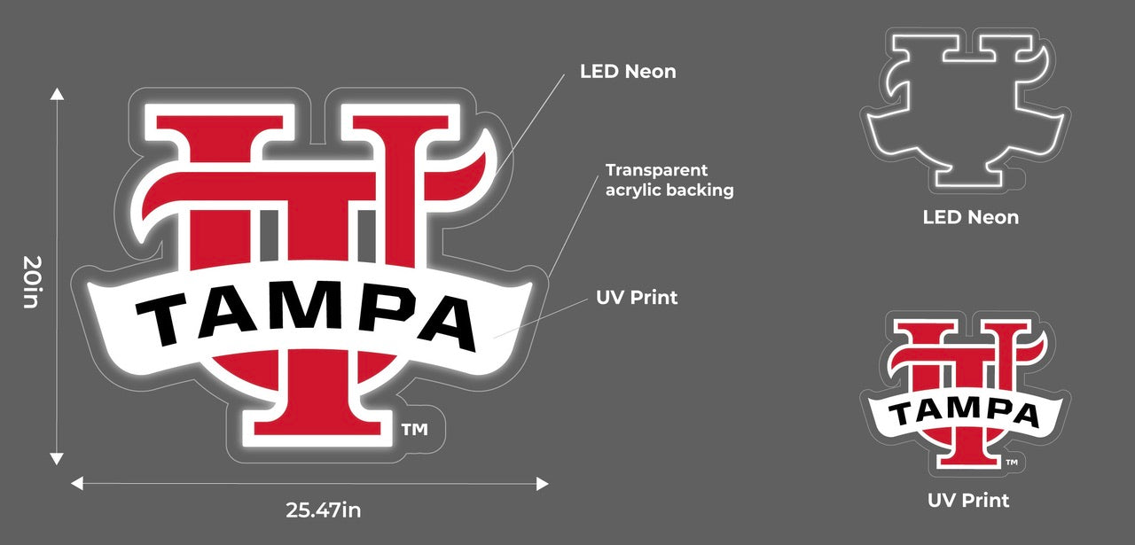 University of Tampa LED UV Print Neon Sign w/ Dimmer - 20" Neon Signs