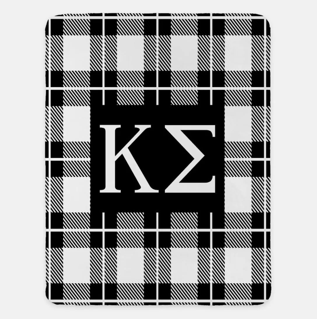 Kappa Sigma XL 60x80 Sherpa Throw Blanket - Plaid Black Throw Blankets