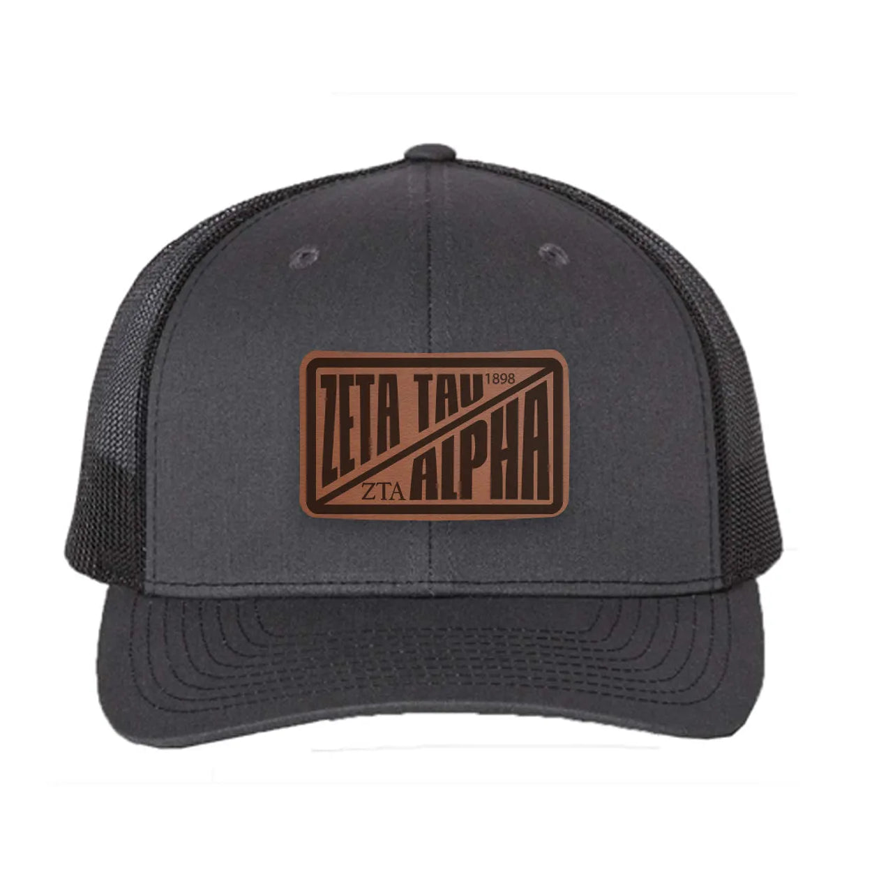 Zeta Tau Alpha Richardson 112 Leatherette Patch Trucker Hat - Divide Charcoal Black Trucker Hat