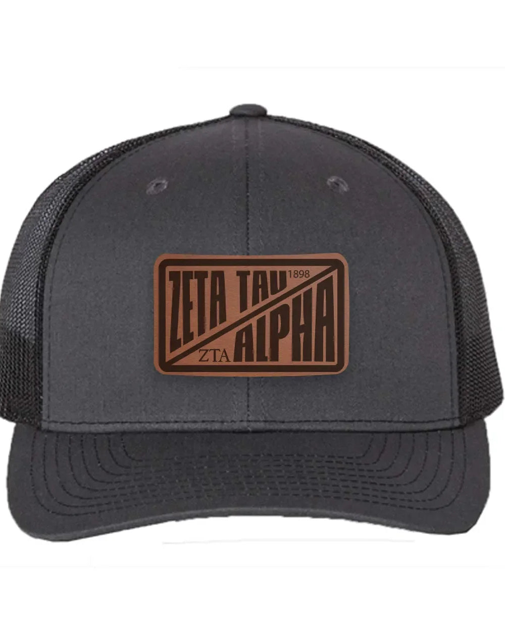 Zeta Tau Alpha Richardson 112 Leatherette Patch Trucker Hat - Divide Charcoal Black Trucker Hat