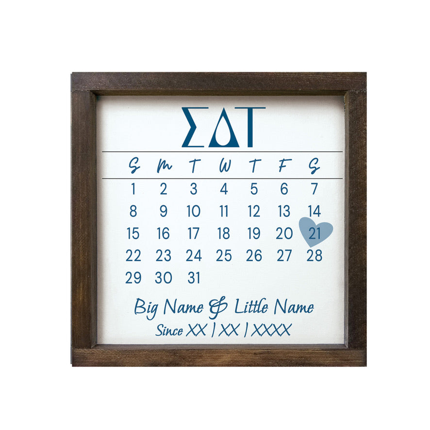 Sigma Delta Tau Personalized Big Little Calendar Framed Sign - 12x12