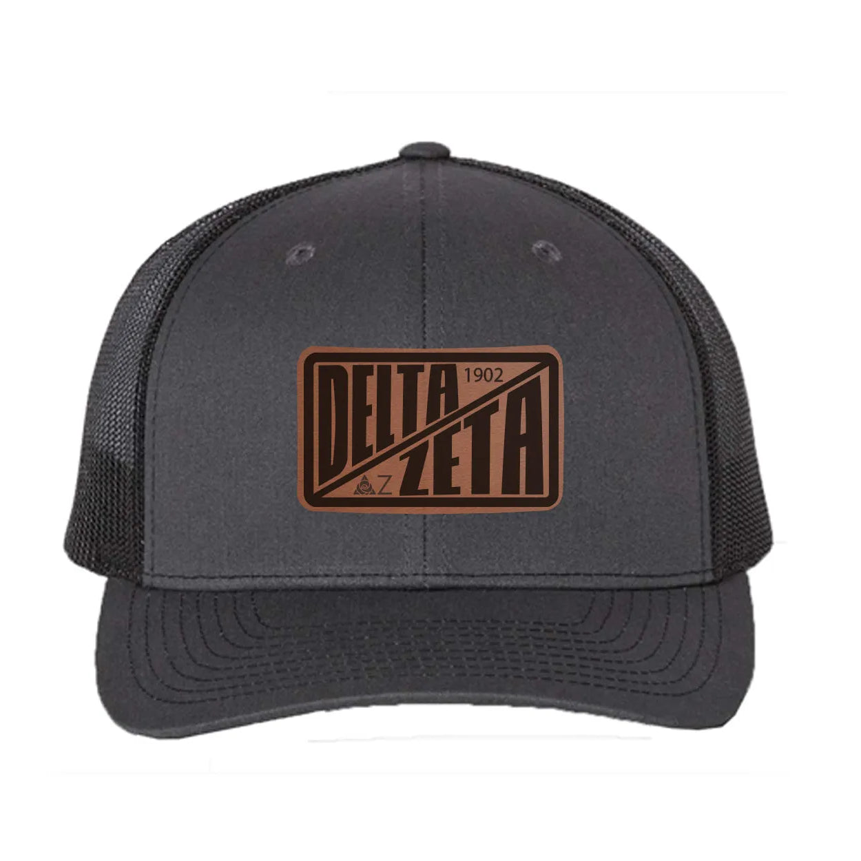 Delta Zeta Richardson 112 Leatherette Patch Trucker Hat - Divide Charcoal Black Trucker Hat