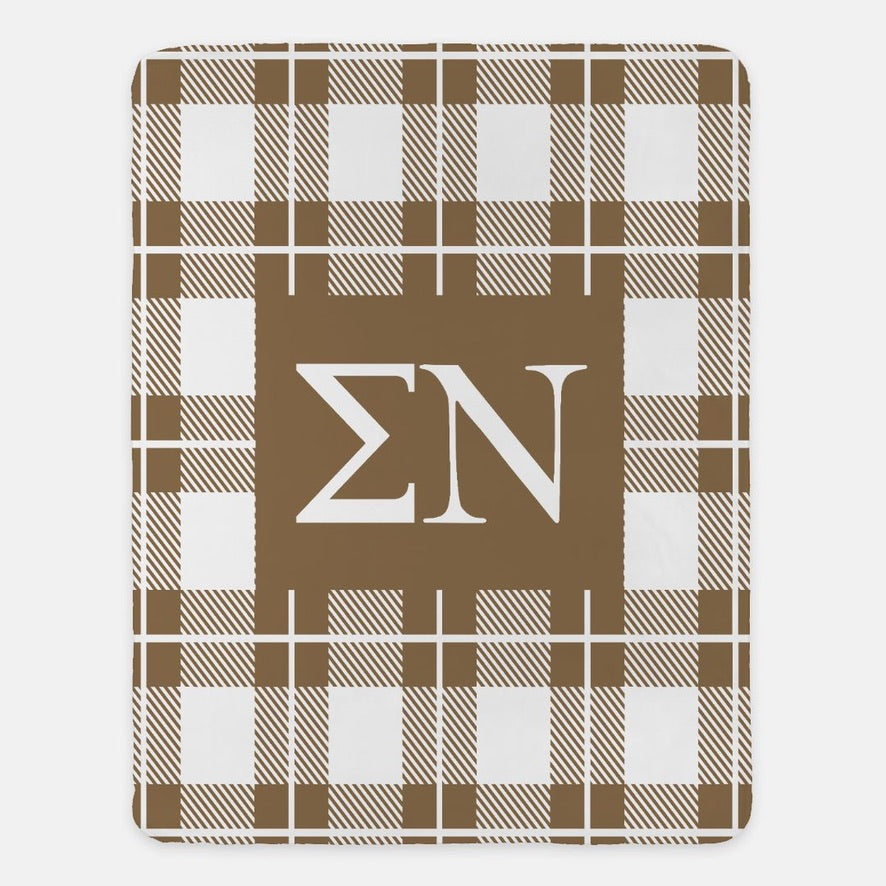 Sigma Nu XL 60x80 Sherpa Throw Blanket - Plaid Brown Throw Blankets