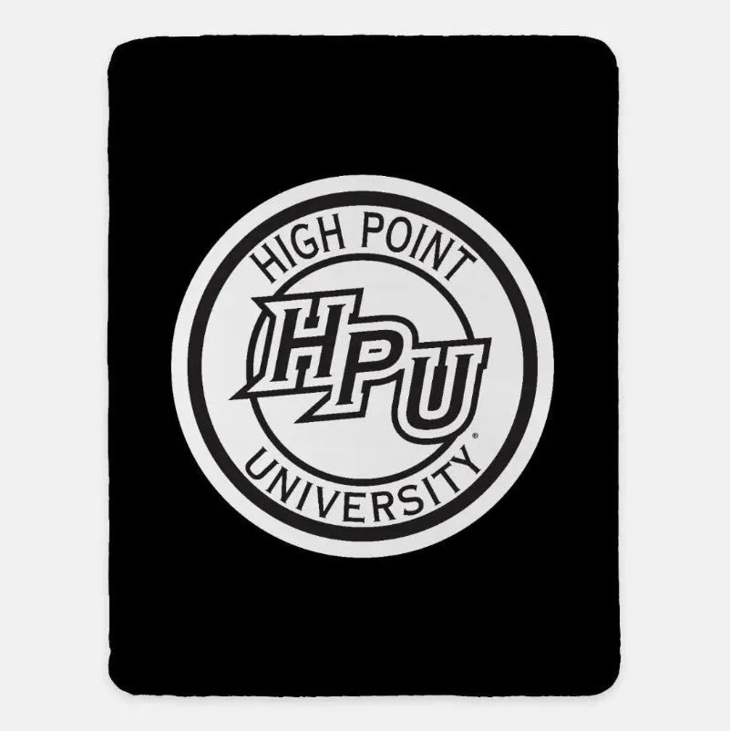 High Point University XL 60x80 Sherpa Blanket - HPU Seal Black Throw Blankets