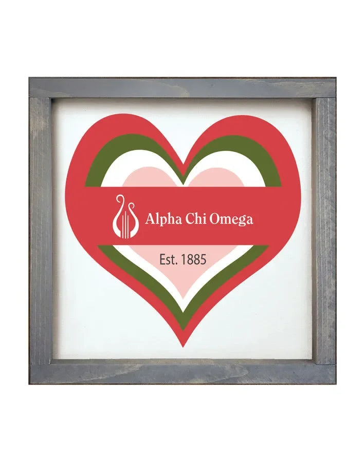 Alpha Chi Omega 12x12 Wood Framed Sign - Heart Weathered Gray Wall Art & Signs