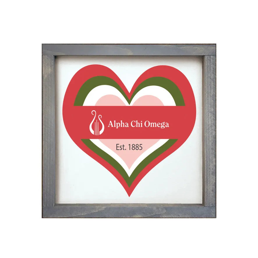 Alpha Chi Omega 12x12 Wood Framed Sign - Heart Weathered Gray Wall Art & Signs