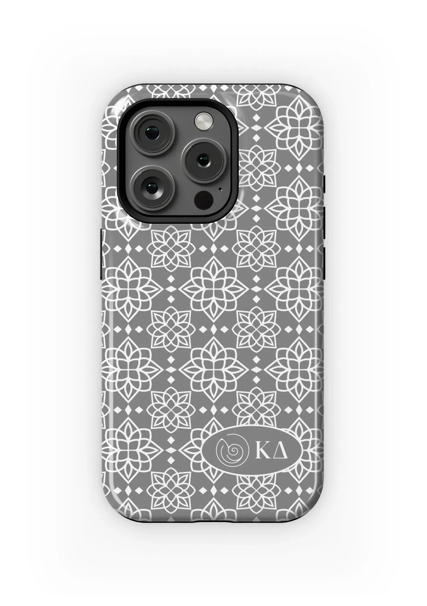 Kappa Delta iPhone 16, 15, 14 Mobile Phone Case - Gray Ornate Gloss Mobile Phone Cases