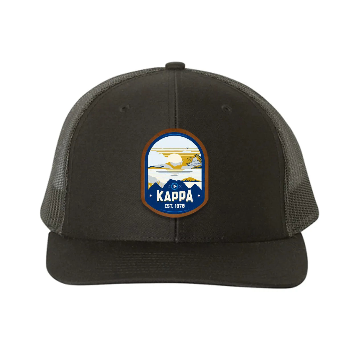 Kappa Kappa Gamma Richardson 112 UV Print Leatherette Patch Trucker Hat - Ventura Black Black Trucker Hat