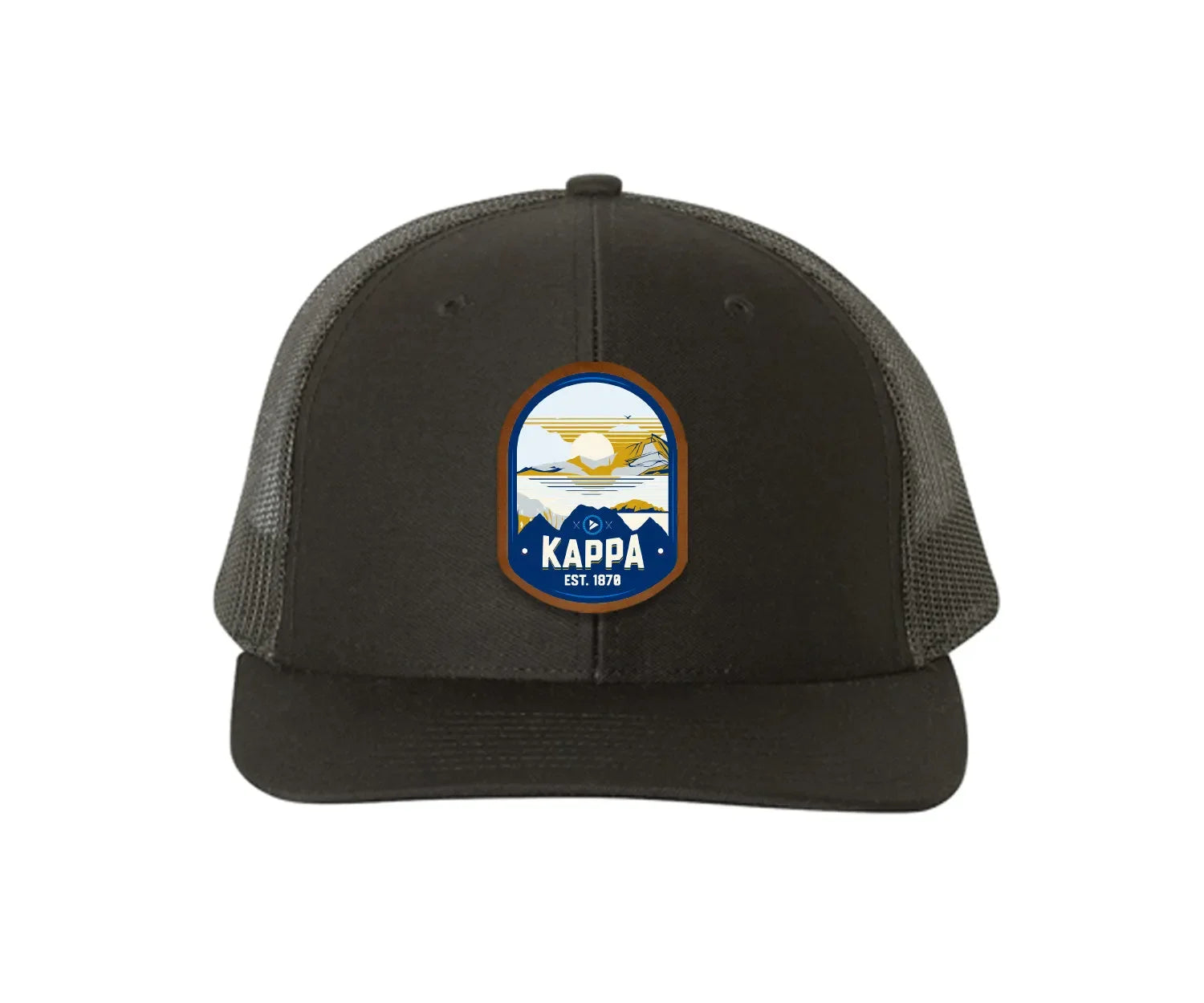 Kappa Kappa Gamma Richardson 112 UV Print Leatherette Patch Trucker Hat - Ventura Black Black Trucker Hat