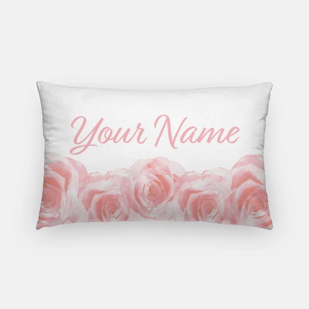 Personalized Pink Roses Lumbar Pillow Cover Throw Pillows