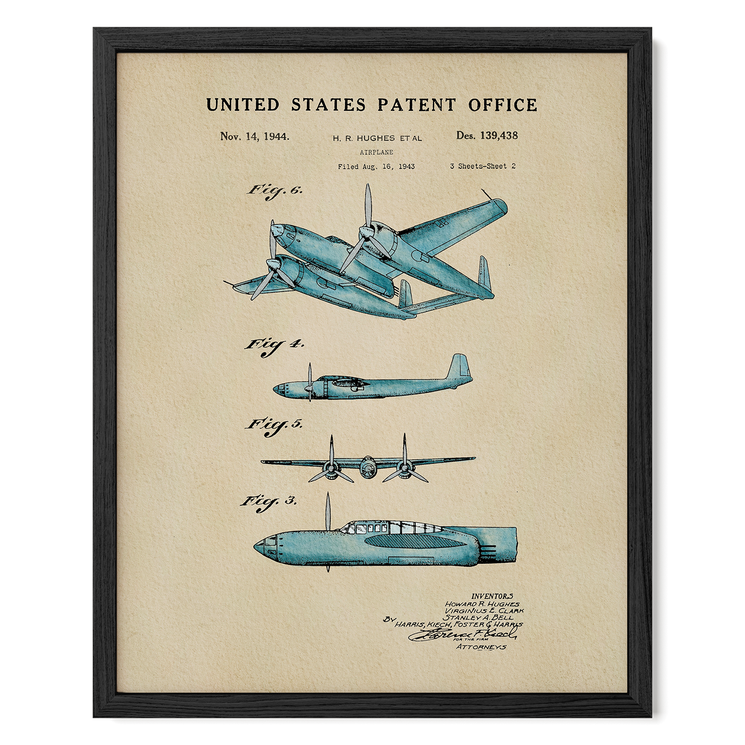 Vintage Airplane US Patent Art Print | Guys Dorm Decor | Wall Art