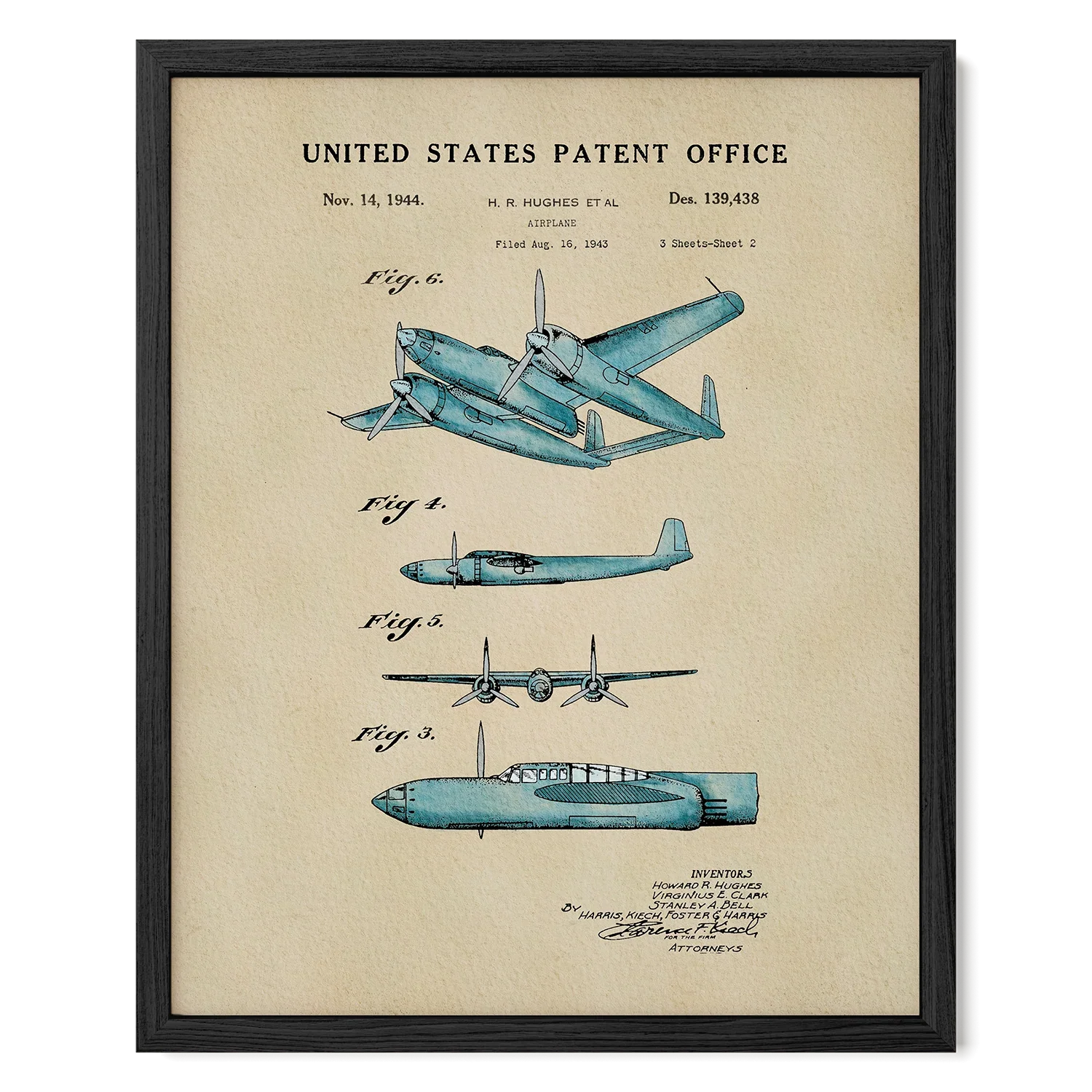 Vintage Airplane US Patent Art Print | Guys Dorm Decor | Wall Art