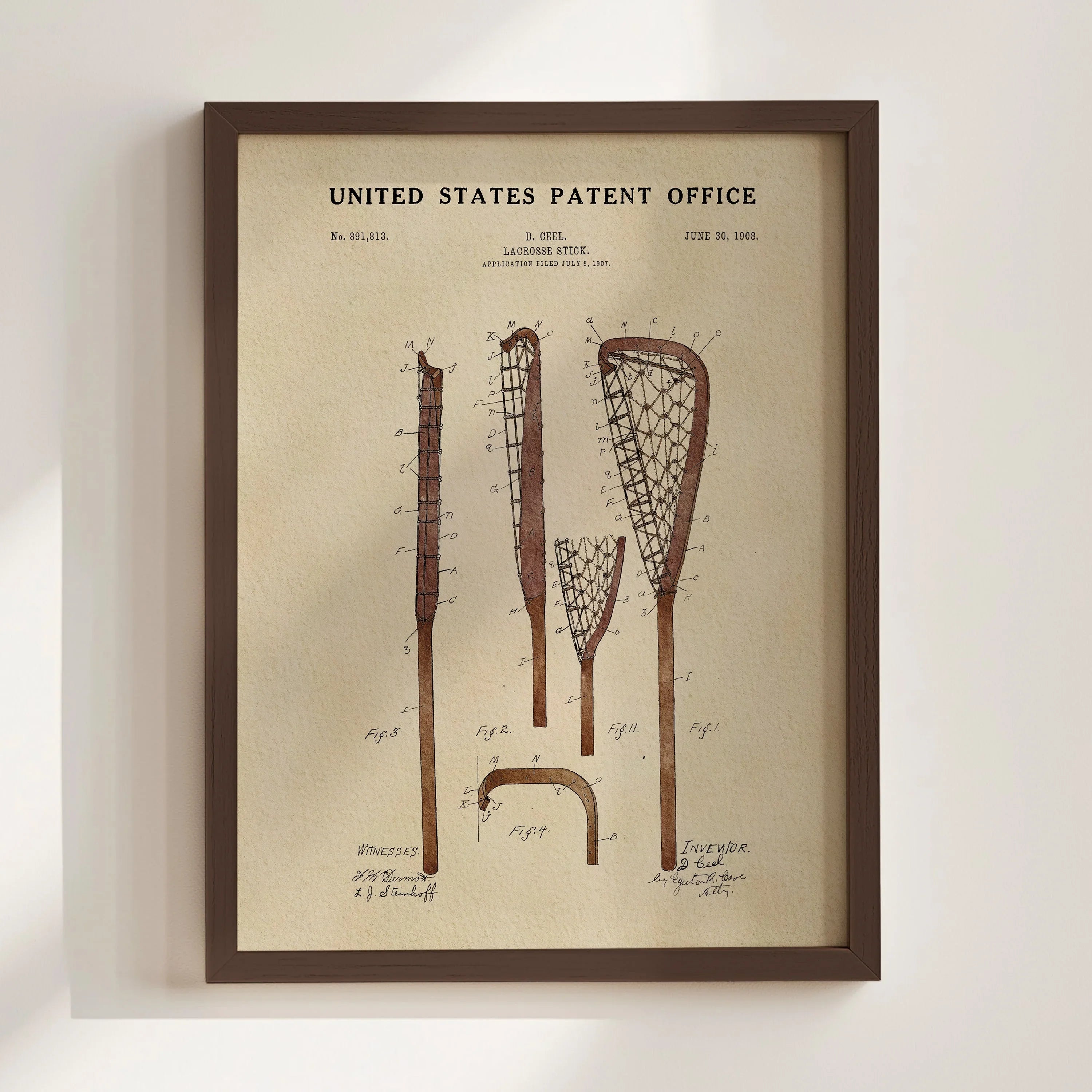 Original Lacrosse Stick US Patent Art Print | Sports-Themed Dorm Decor | Campus Greek Fit