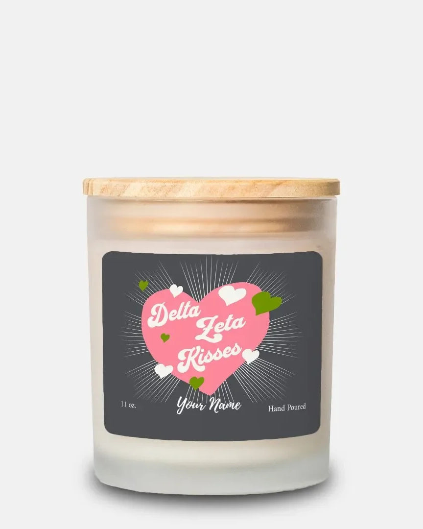 Personalized Delta Zeta Kisses Frosted Glass Candle (Hand Poured 11 oz) Candles