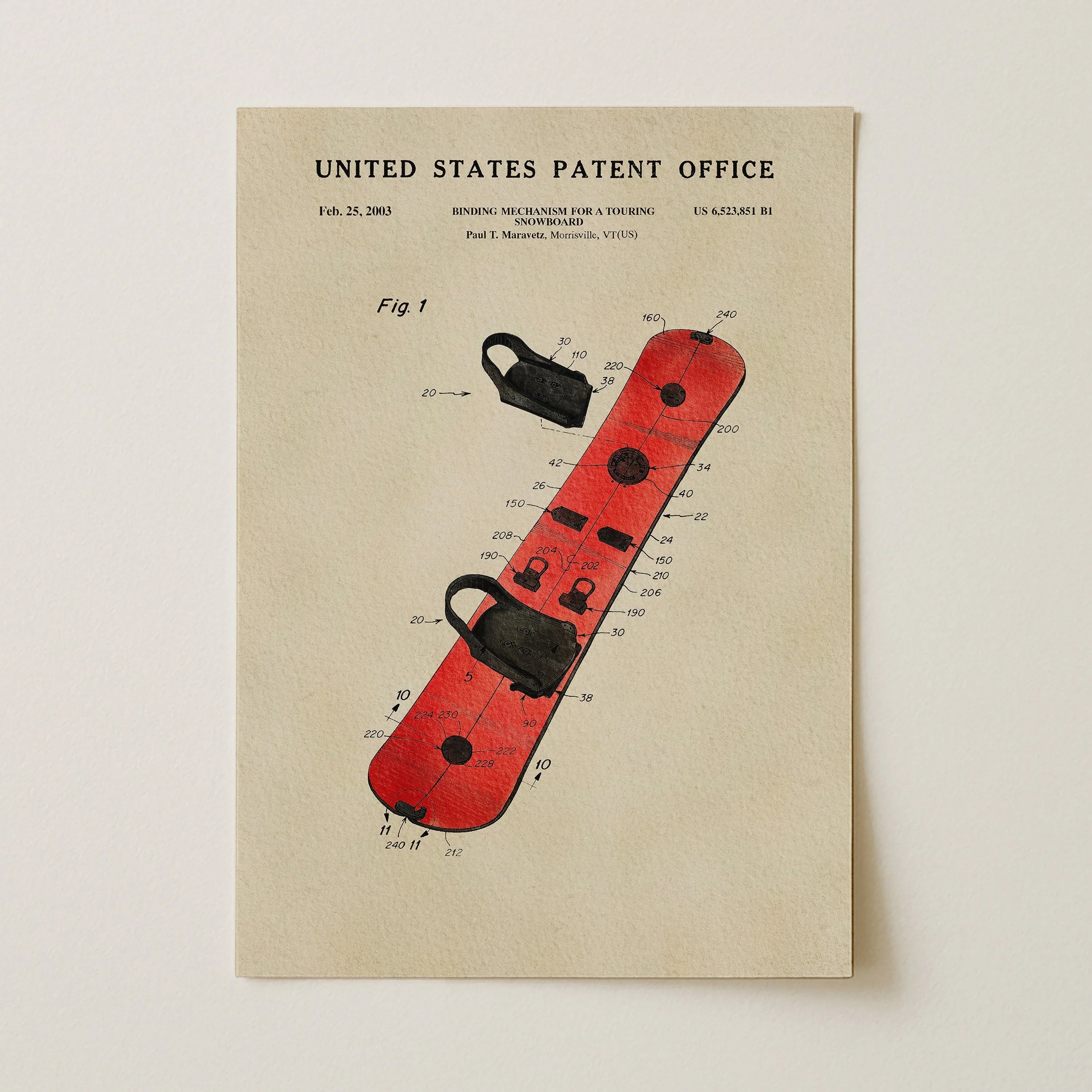 Burton Snowboard US Patent Art Print | Wall Art For Guys Dorm | Decor