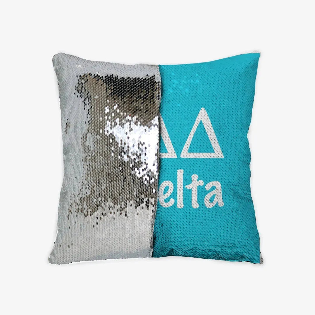 Tri Delta Sequin Throw Pillow Cover - Bright Blue Silver Pillow Covers