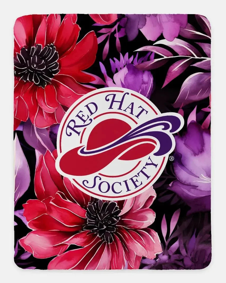 Red Hat Society Sherpa Blanket - Floral Series 2 - 60"x80" Throw Blankets