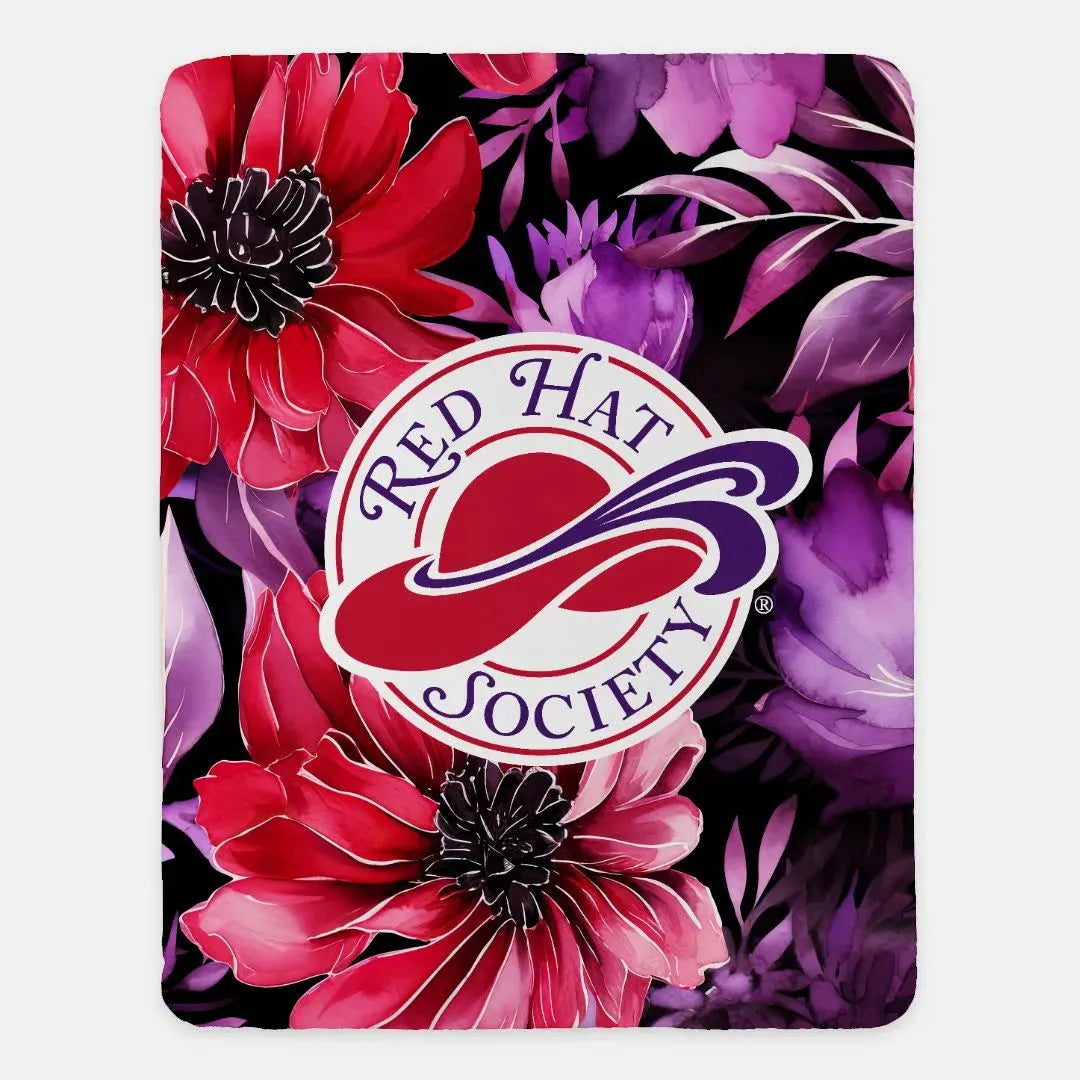 Red Hat Society Sherpa Blanket - Floral Series 2 - 60"x80" Throw Blankets