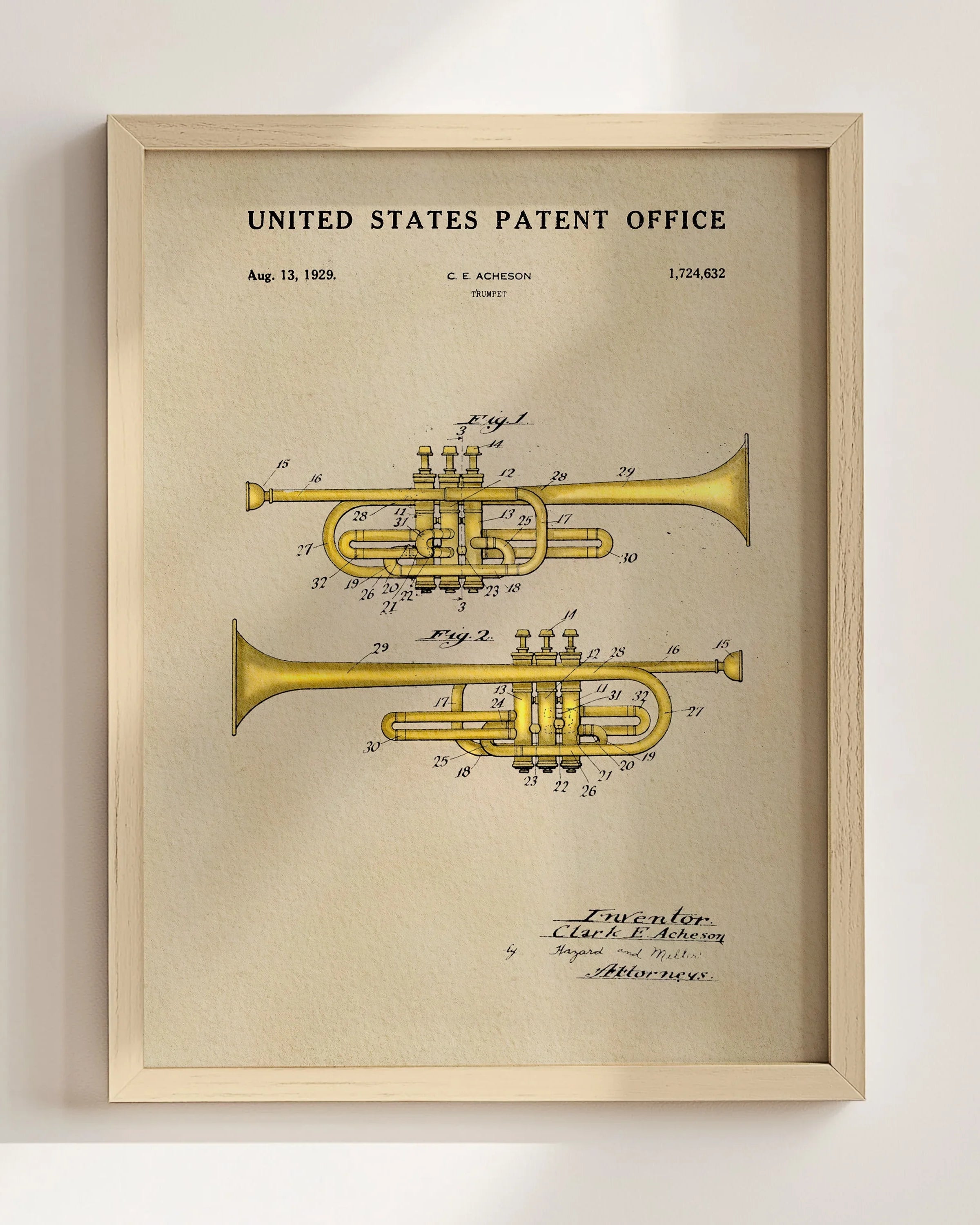 Trumpet US Patent Art Print | Dorm Decor | Music Themed Wall Art