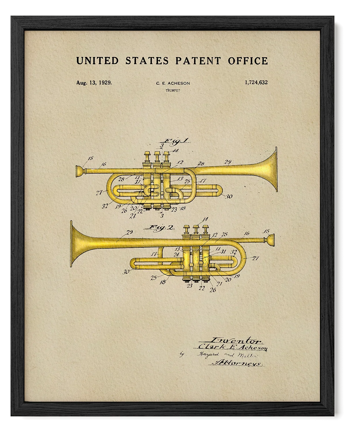 Trumpet US Patent Art Print | Dorm Decor | Music Themed Wall Art