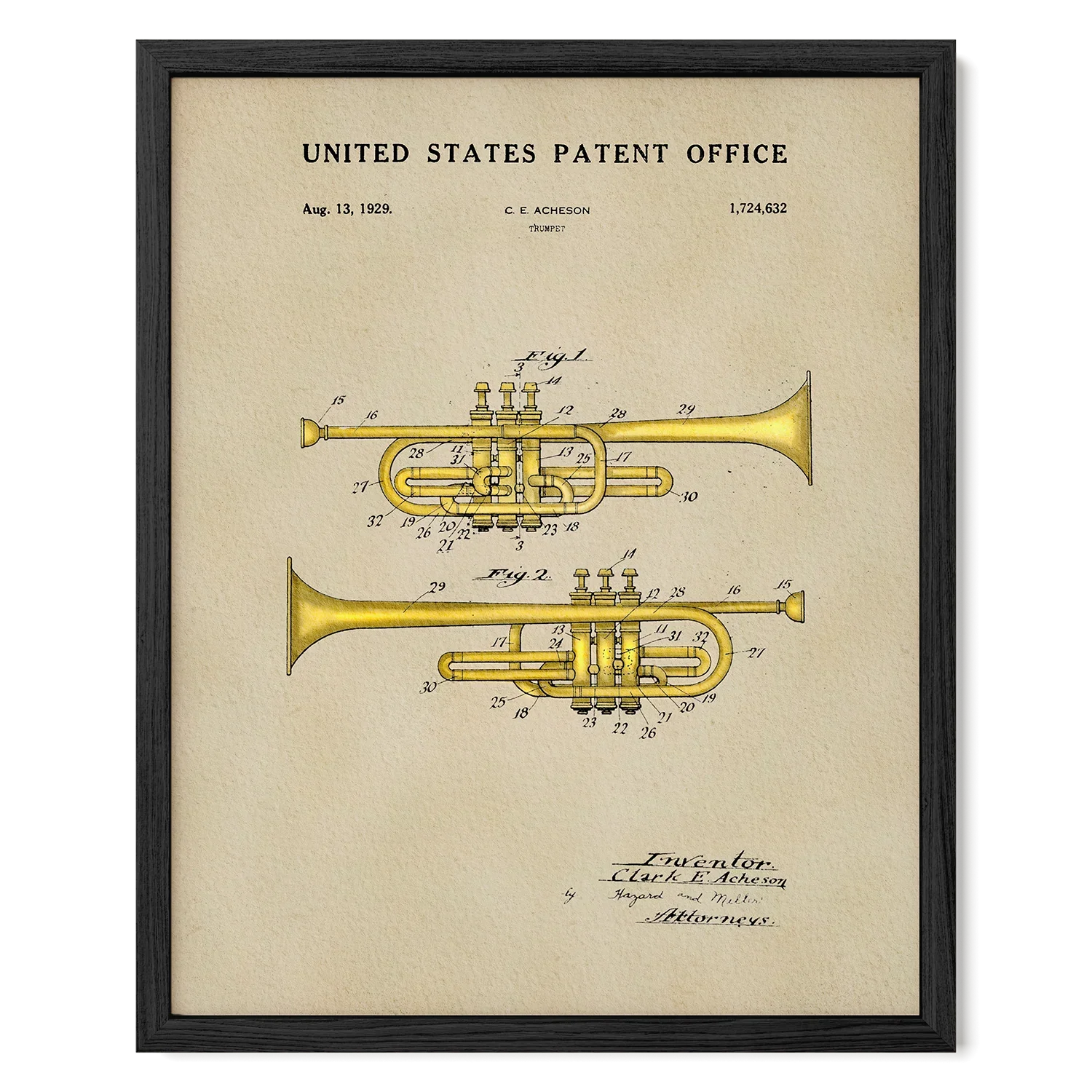 Trumpet US Patent Art Print | Dorm Decor | Music Themed Wall Art