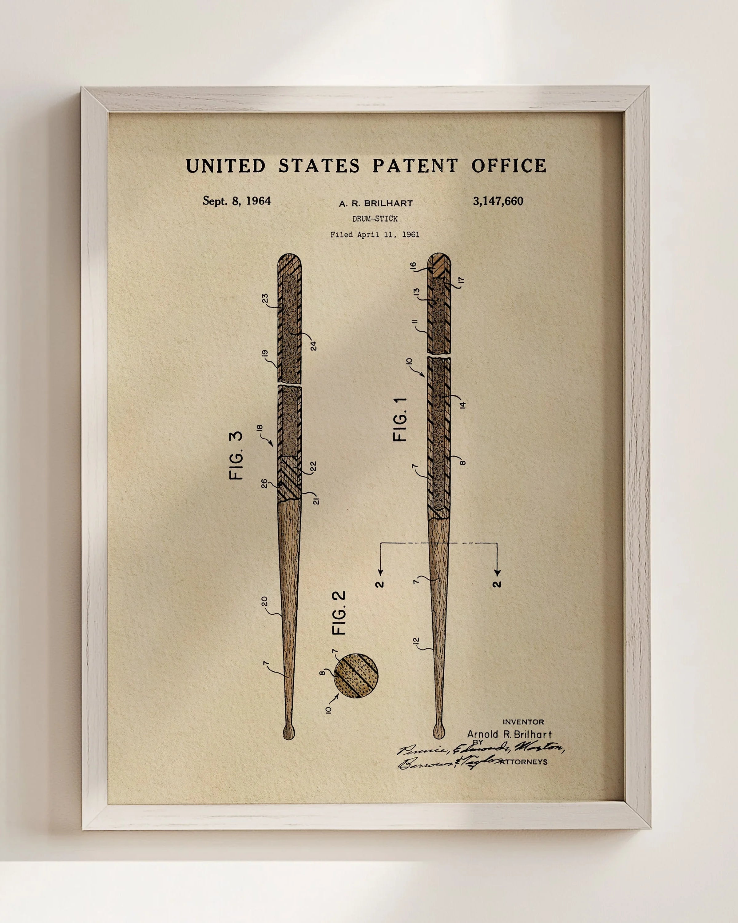 Drumsticks US Patent Art Print | Wall Art | Music Themed Dorm Decor
