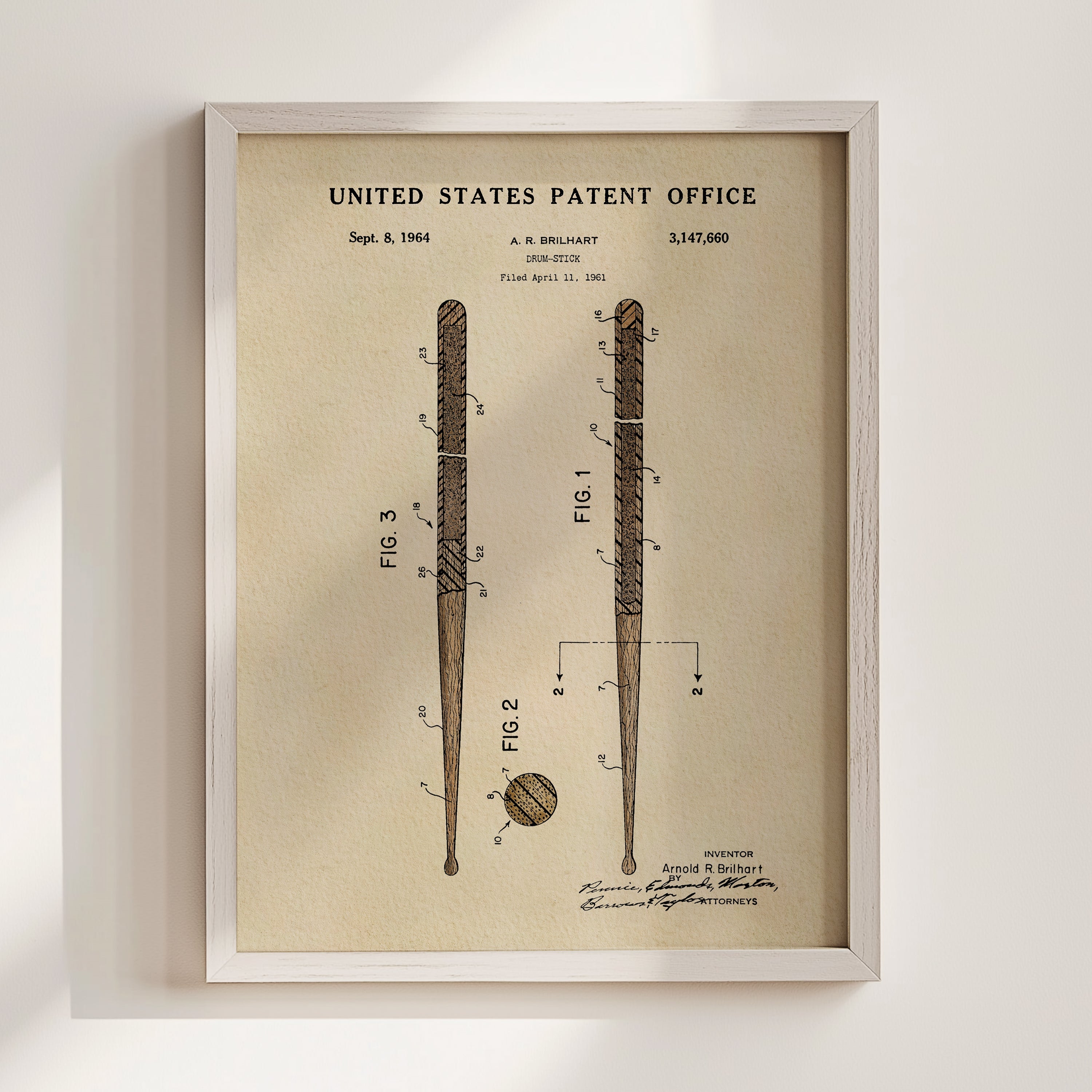 Drumsticks US Patent Art Print | Wall Art | Music Themed Dorm Decor