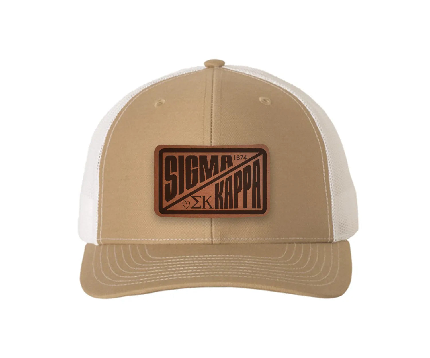 Sigma Kappa Richardson 112 Leatherette Patch Trucker Hat - Divide Khaki White Trucker Hat