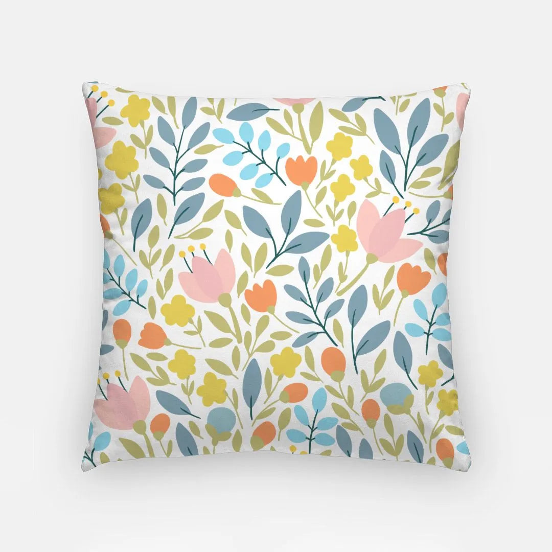 Flat Leaf Floral Monogram Pillow Cover 18" Blue Classic Pillow Covers